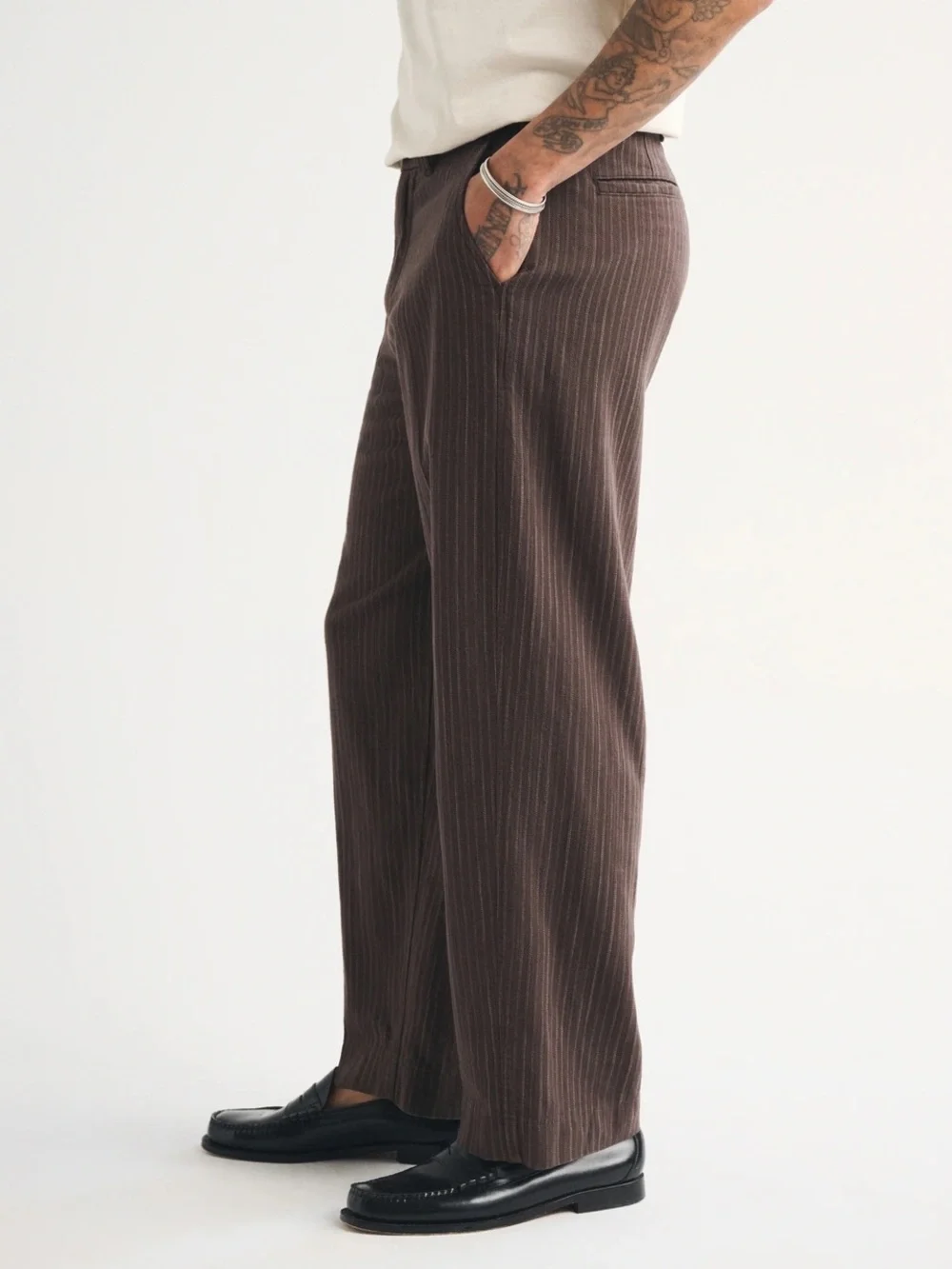 Men's Abercrombie & Fitch Brown Baggy Pinstripe Dress Pants - 40 x 34
